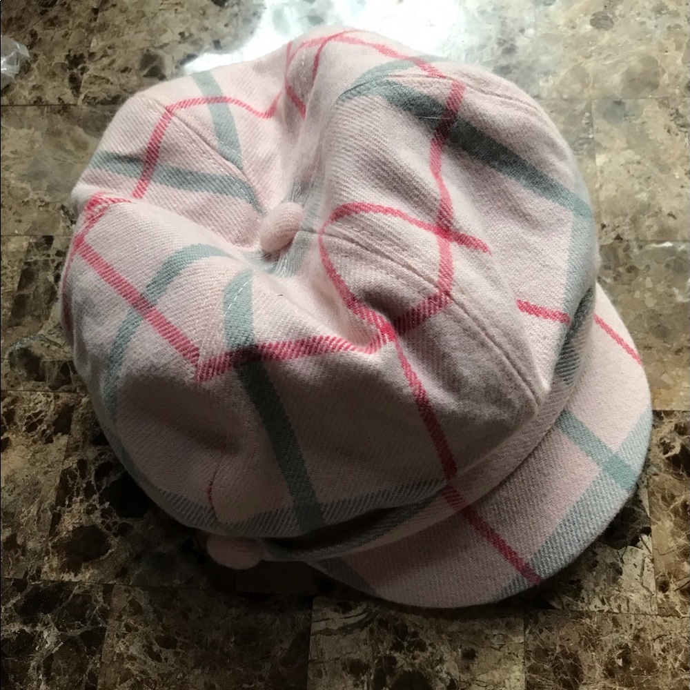 D&Y Cap pink plaid with 3 button detail.